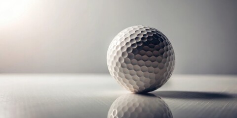 A single golf ball rests on a reflective surface, illuminated by soft light, showcasing its dimpled texture
