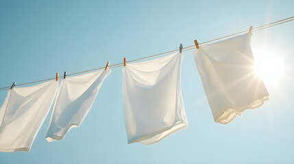 Sunlit Whites: The Simple Beauty of Freshly Washed Laundry Against a Blue Sky