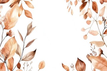 Autumn leaves frame, white background, invitation design