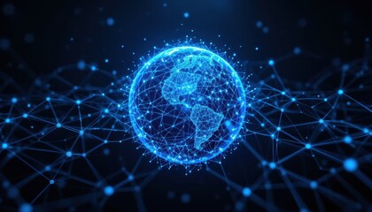 Digital earth with blue network connections and global technology concept