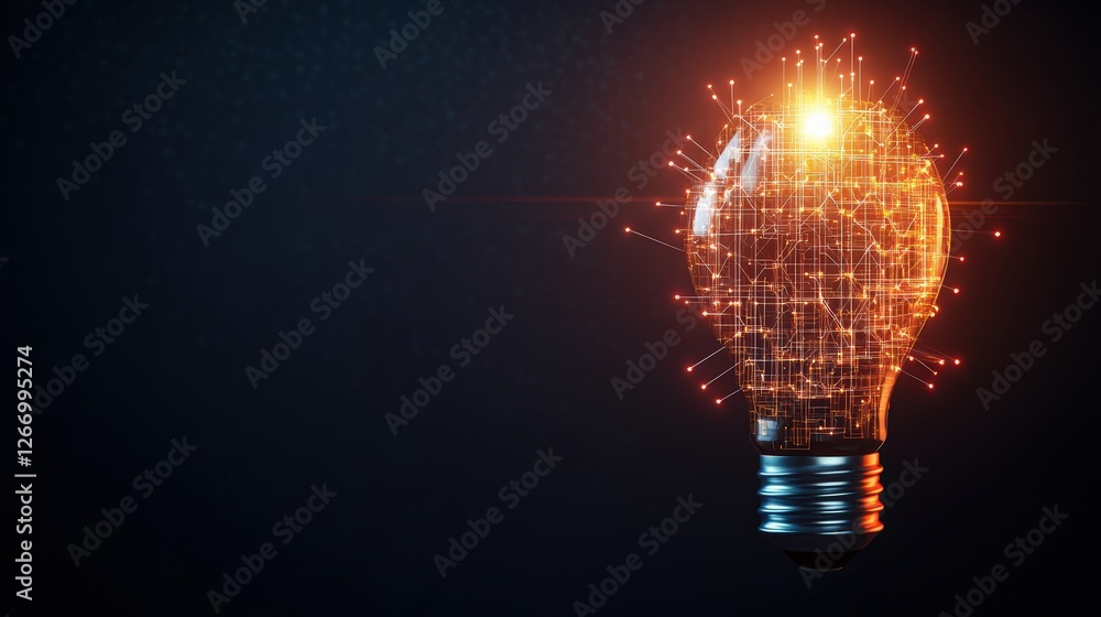 Aufkleber light bulb with sparks and digital network inside representing innovation and creativity in technolo