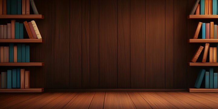 Decluttering tips concept. Cozy wooden interior with bookshelves filled with colorful books.