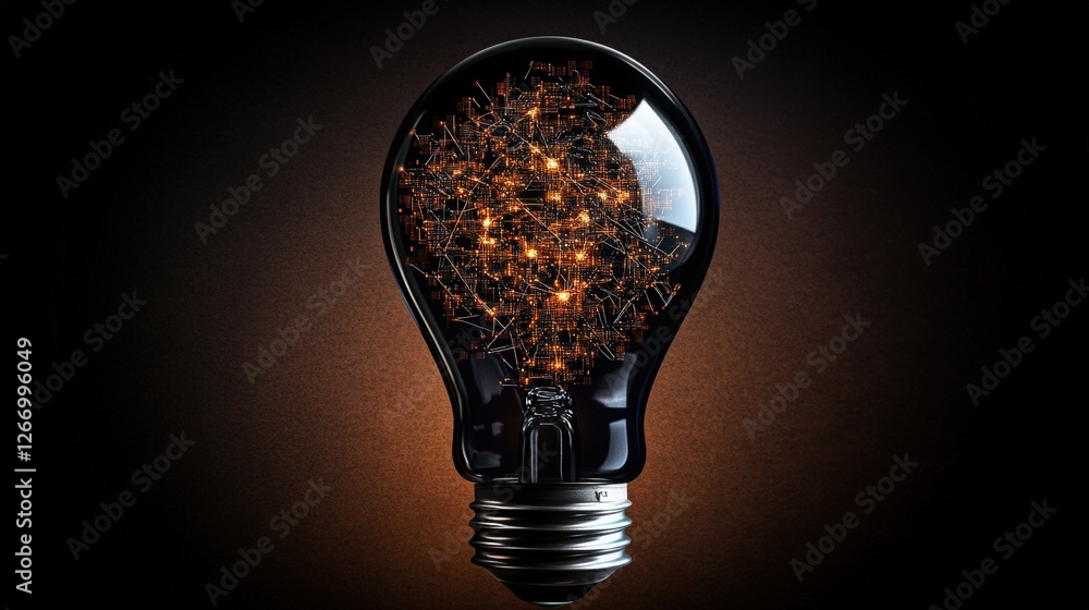 Aufkleber light bulb filled with intricate components and digital network design for technology and innovation