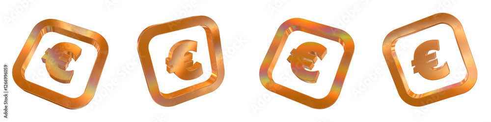 Poster set of 4 3d euro curved rectangle outline shapes with golden and rainbow effects isolated on a trans
