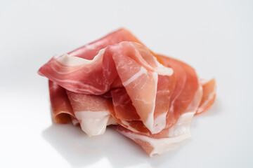 Italian parm prosciutto on white background