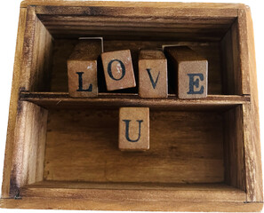 Wooden box with alphabets "Love U"