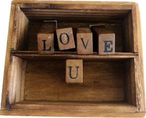 Wooden box with alphabets "Love U"