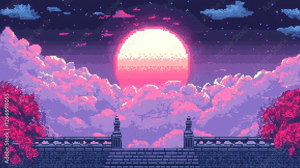 Poster vibrant retro pixel art canvas, a colorful display of intricate 16-bit graphics, featuring nostalgic