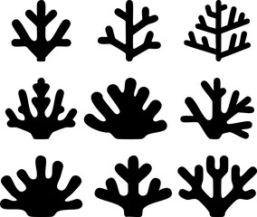 Black Silhouette Coral Reef Illustration Set