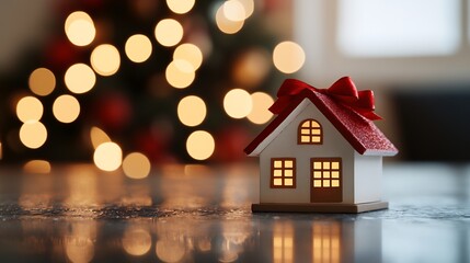 Cozy Holiday Home Miniature Gleaming Warm Lights. AI Generated