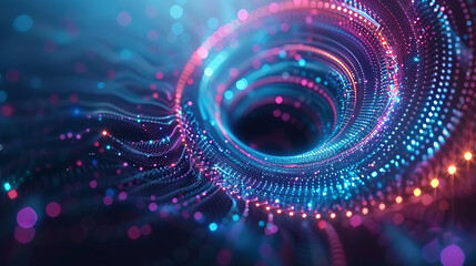 Abstract Data Vortex: A mesmerizing abstract artwork featuring a swirling vortex of vibrant blue and pink particles, creating a dynamic and futuristic visual.