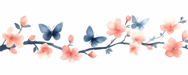 Peach blossoms, butterflies, spring