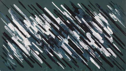 Obraz premium Dynamic abstract painting with bold brush strokes in black, white, and teal on a dark background