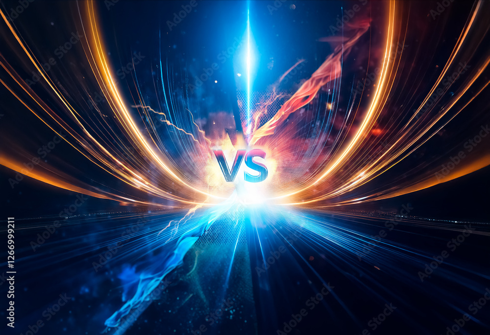 Leinwandbilder a dynamic abstract background featuring vibrant orange and blue light streaks converging towards the