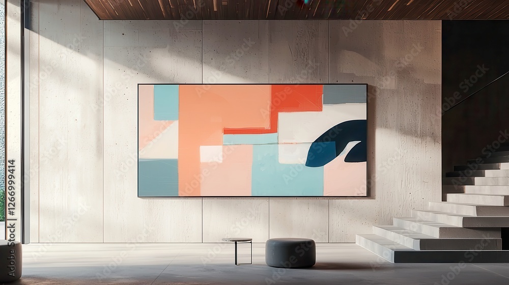 Poster vibrant digital pixel mosaic, an intricate composition of colors and shapes, blending geometric patt