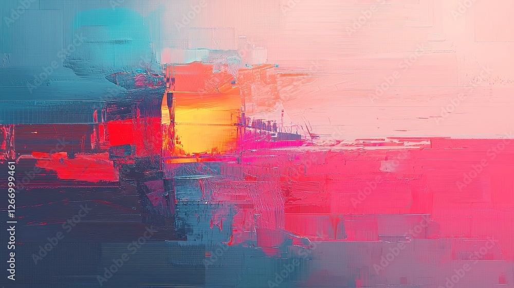 Poster vibrant geometric tapestry, an intricate composition of bold colors and shapes, creating a dynamic v
