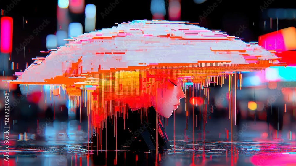 Poster vibrant pixel brushwork, dynamic colors intertwining, abstract patterns emerge, creating a captivati
