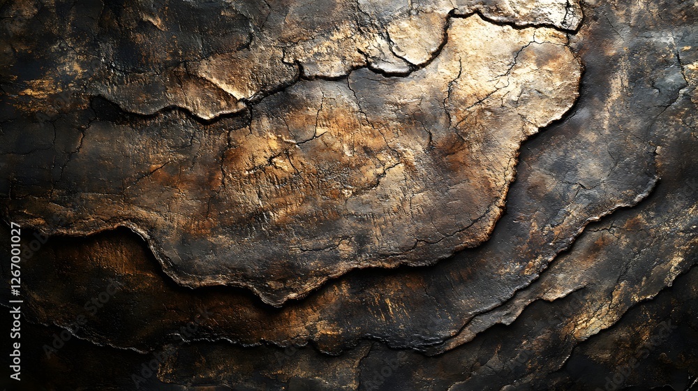 Poster abstract image of layered rock formation with dark brown and gold textures. great for backgrounds. g
