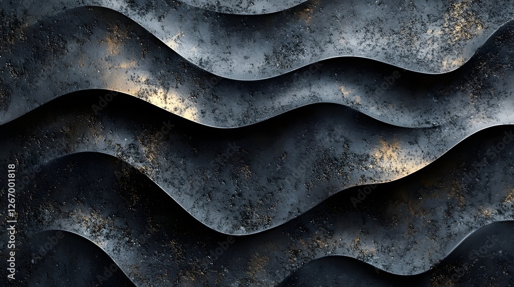 Poster abstract background with dark metal waves texture. elegant and stylish design. macro grainy surface 