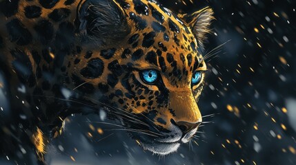 Leopard prowling in the snow forest; wildlife, nature. use for animal conservation, education