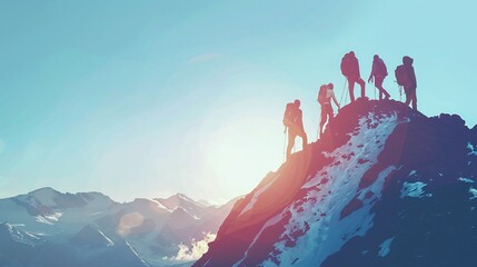 A group of people are hiking up a mountain