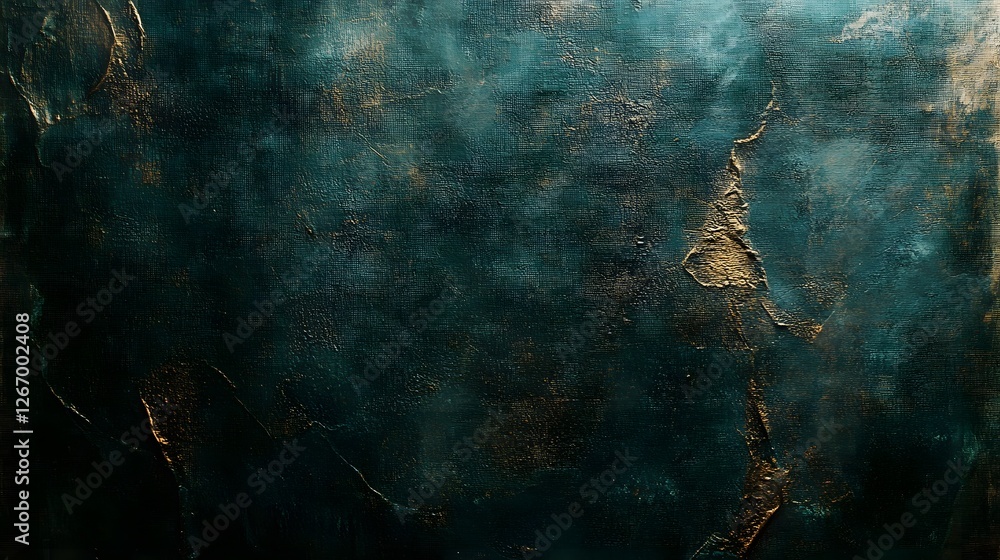 Poster abstract teal and gold textured background. perfect for design and art projects. grainy canvas surfa