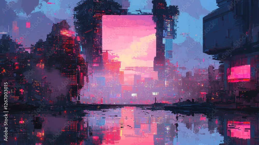 Poster digital artistry, an innovative exploration of vibrant pixel arrangements, merging technology and cr