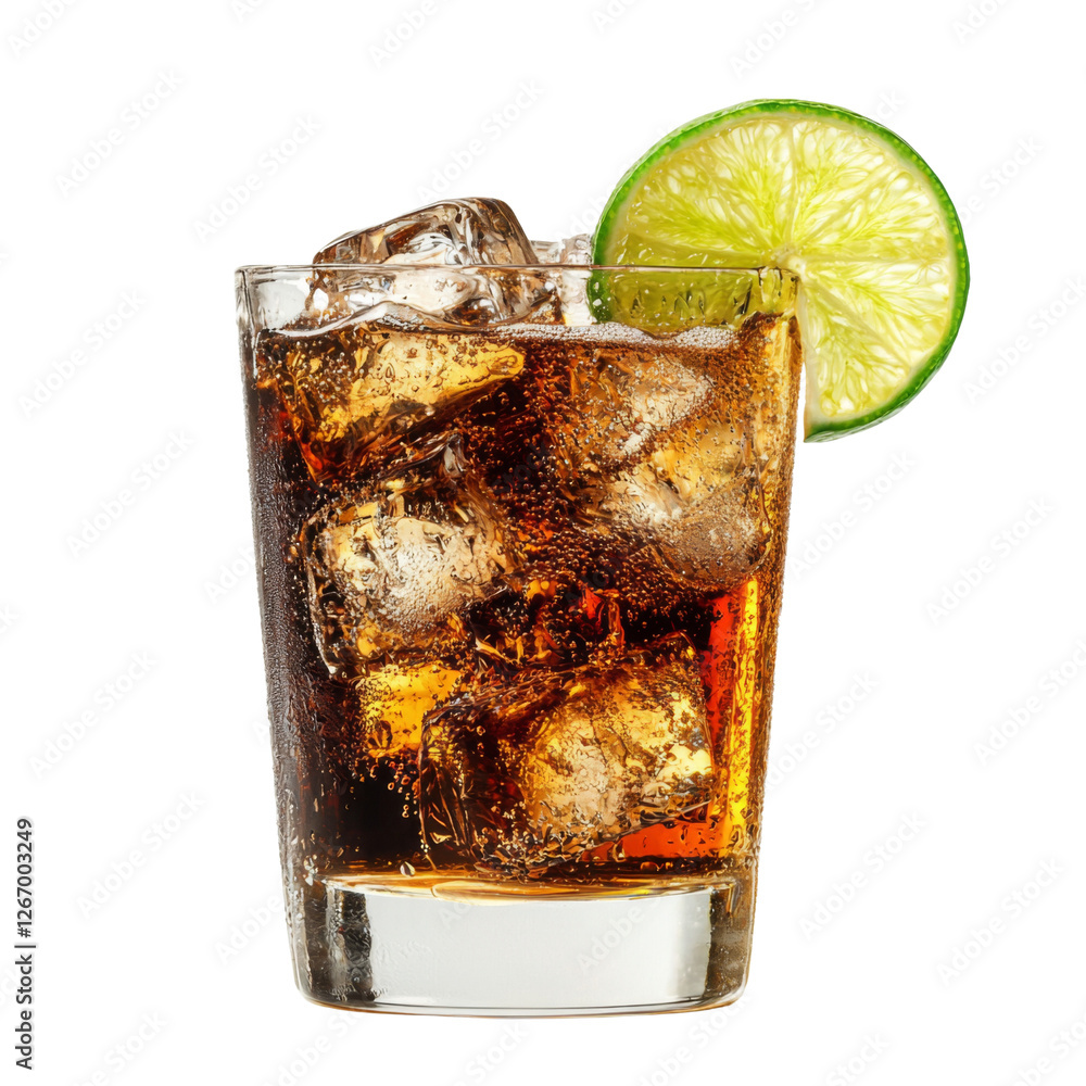 Poster refreshing drink with ice and lime slice, perfect for summer enjoyment