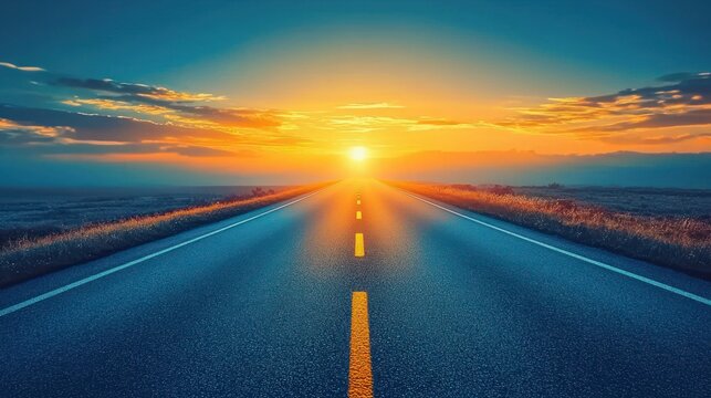 Sunrise over endless road, symbolizing new journeys and opportunities ahead