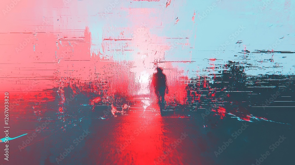 Poster glitch art canvas, a vibrant abstract painting featuring distorted patterns and bold colors, creatin