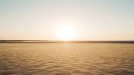 Golden Sunset Over Sandy Beach And Calm Ocean