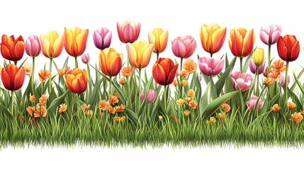 Colorful tulips, spring garden border