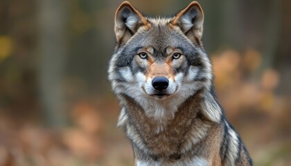 Fototapeta premium A majestic wolf in a natural setting.