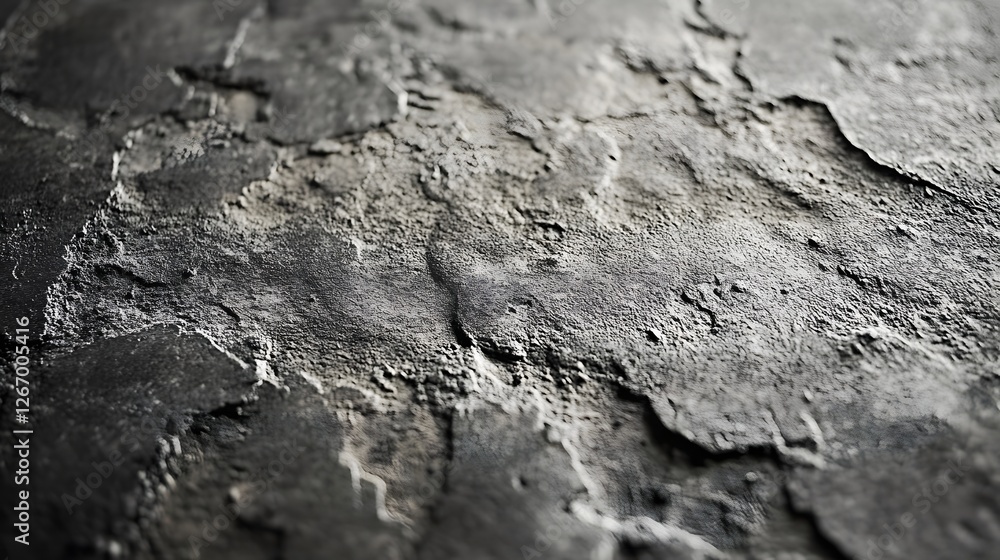 Poster Close-up view of a dark grey stone surface with a rough texture. Abstract macro photography. Gritty sandpaper surface detailed texture background