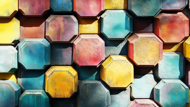 Colorful Blocks Texture vibrant mosaic background octagonal shapes abstract pattern creative backdrop ideal for art projects and playful designs.