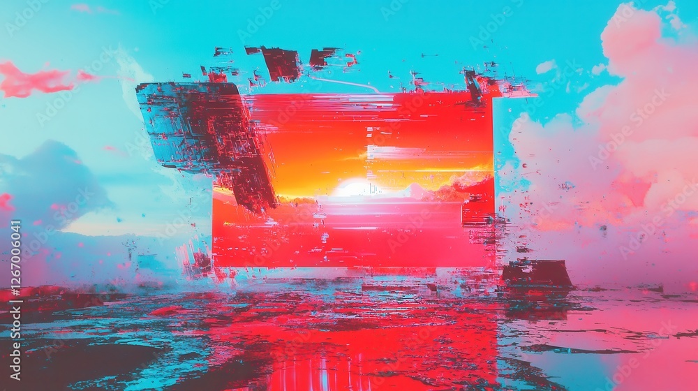 Poster pixelated noise canvas, an abstract artwork featuring vibrant colors and textured patterns, explorin
