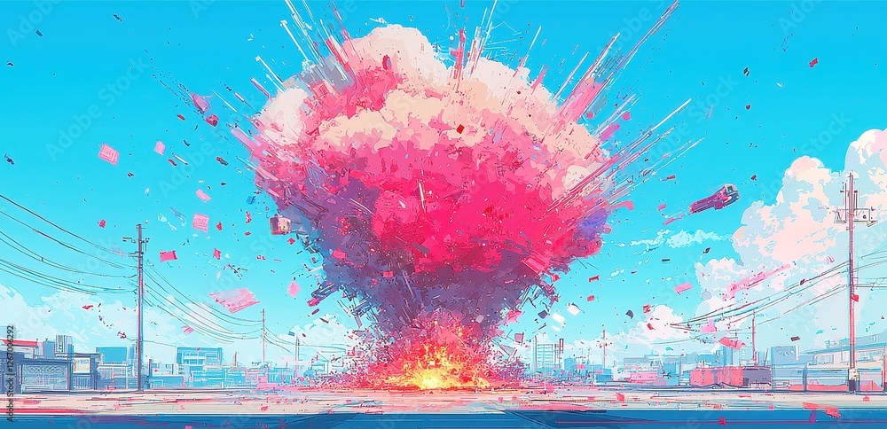 Poster vibrant color eruptions, a dynamic display of swirling hues and patterns, capturing the essence of a