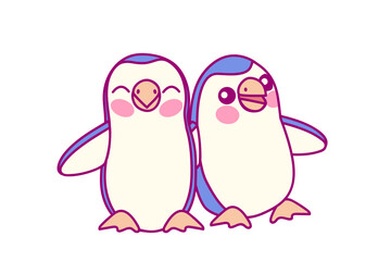 vector pair of penguins. Hand drown design element. Clip art isolated on transparent background.