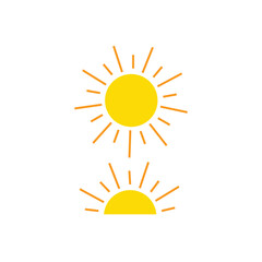 Sun and Sunrise Icon Set  Bright Yellow Weather Symbols