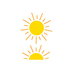 Sun and Sunrise Icon Set Bright Yellow Weather Symbols