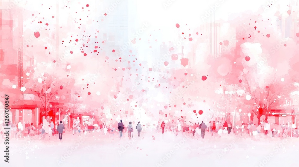 Poster vibrant watercolor pixel abstraction, a blend of soft hues and geometric forms, creating a lively vi