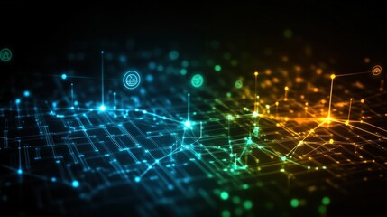 Naklejka premium Abstract technology background with glowing lines and dots representing sustainable data and connectivity