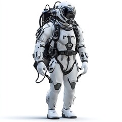 Futuristic Astronaut in Advanced Spacesuit High Tech Equipment Ready for Space Exploration Mission  Detailed 3D Render White Black Art Gear Image     