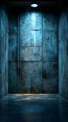 Obraz premium Blue-lit concrete room, spotlight, background texture, design