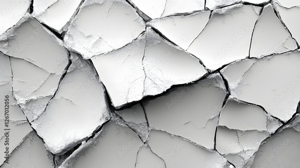 Poster abstract monochrome photograph of a cracked white surface. the image showcases a complex texture and