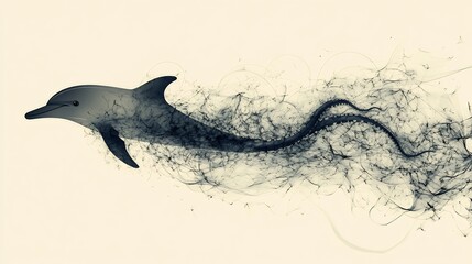 Obraz premium Graceful dolphin swims leaving elegant dark trail soft sepia tones. AI Generated