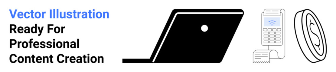 Laptop, wireless receipt printer, and smart speaker displayed as key devices for efficient business tools, remote work, retail solutions, digital connectivity, tech integration, productivity