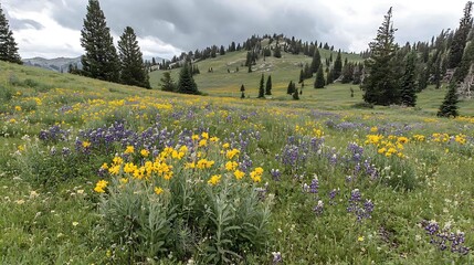 Obraz premium Mountain Meadow Wildflowers Blooming Abundantly