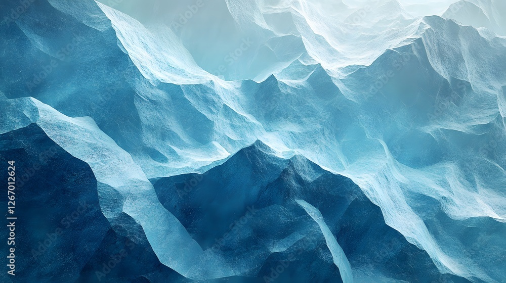 Poster abstract image depicting a serene blue ice cave. the textures and colors evoke a sense of calm. macr