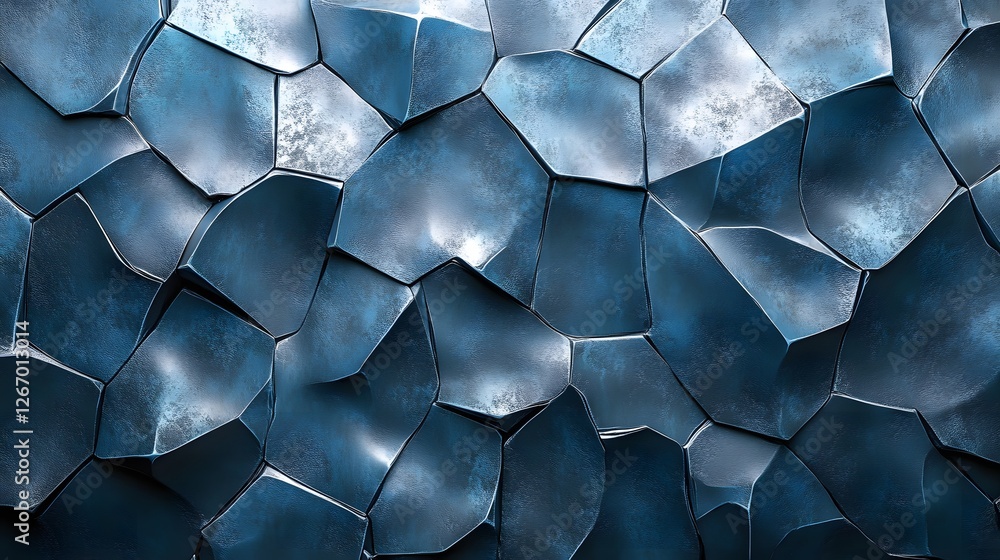 Poster Abstract image of a blue cracked stone texture. Geometric shapes and patterns form a unique background. Macro detail. Abstract Blue Cracked Stone Texture: A Deep Dive into Geometric Patterns